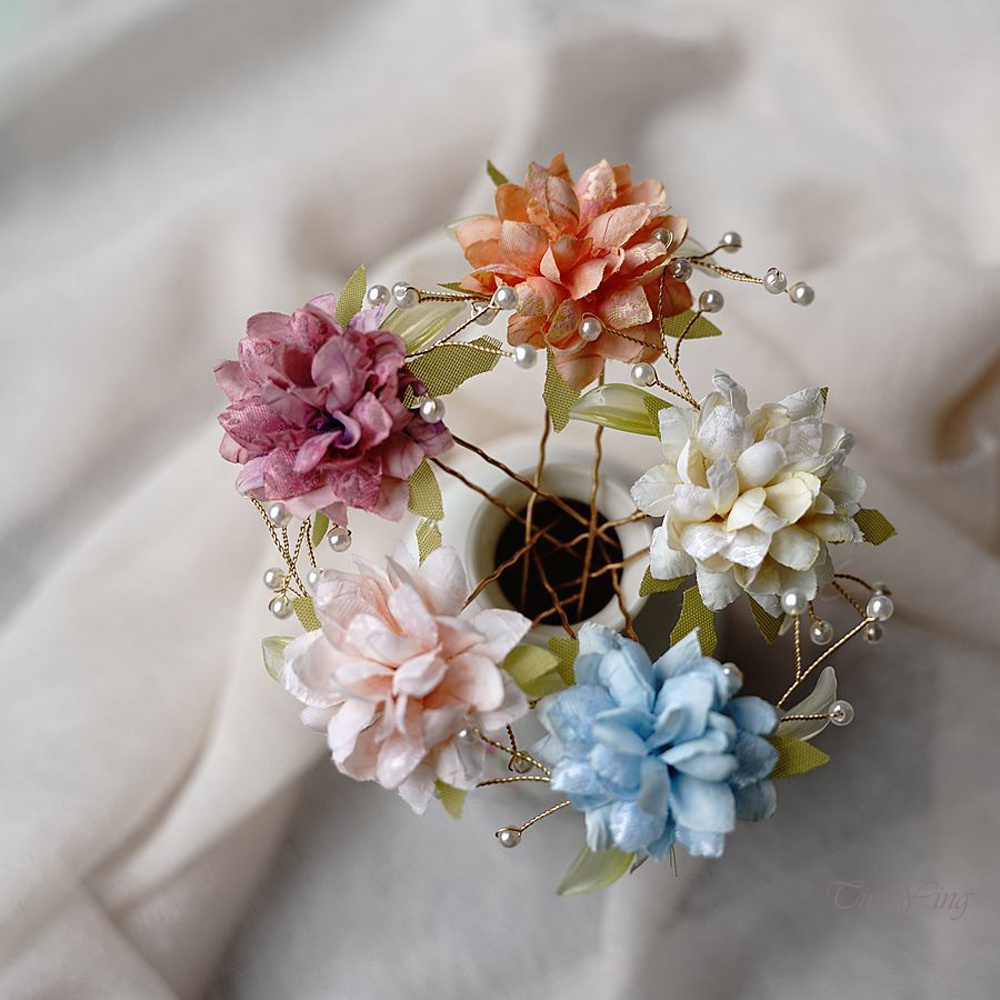 GETNOIVAS Trâm Cài Tóc Chữ U Bằng Vải Lụa Hình Hoa Mẫu Đơn Phong Cách Trung Quốc