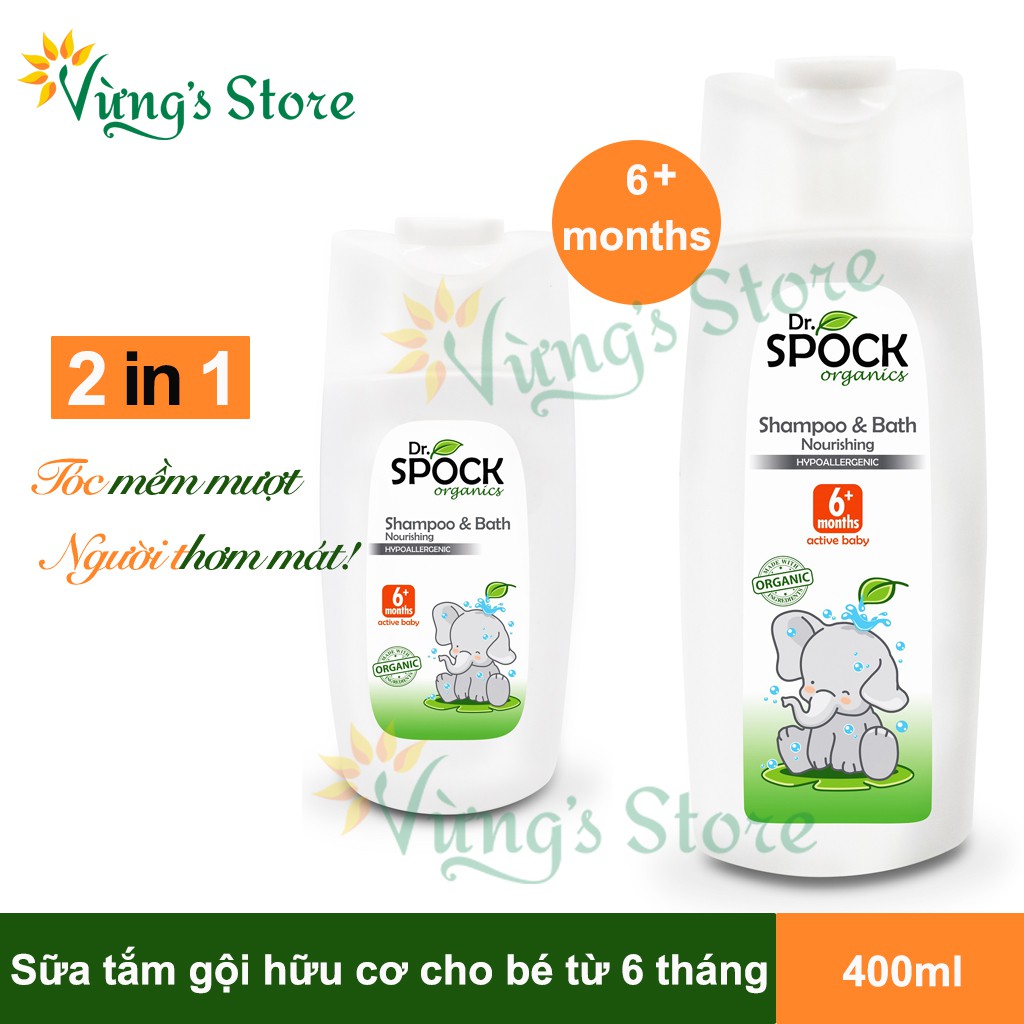 Sữa tắm gội organic 2 trong 1 cho trẻ từ 6 tháng tuổi Dr Spock 400ml