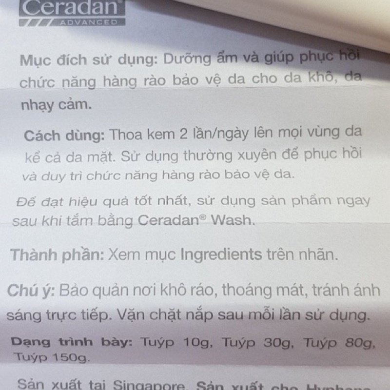 Kem dưỡng ẩm khô da ,chàm sữa Ceradan - tuýp 10gr