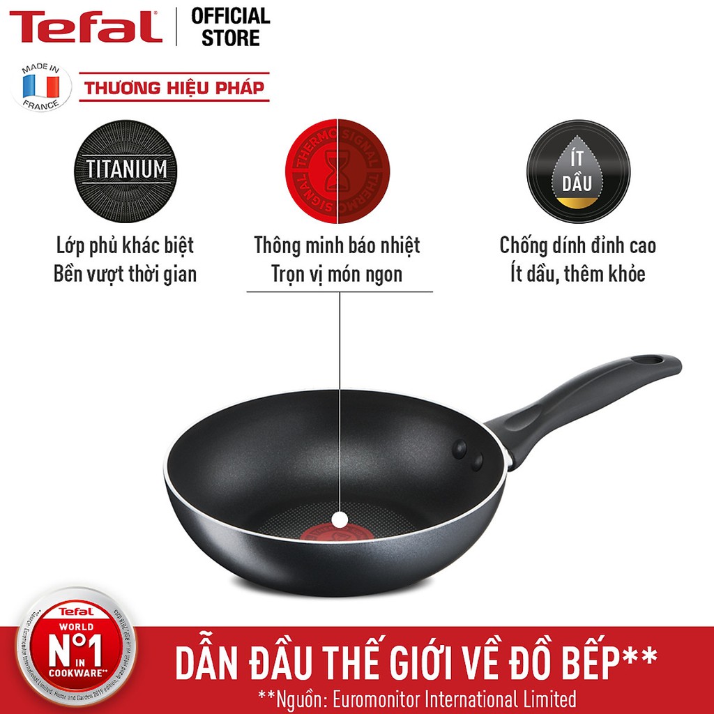 Chảo chiên Tefal Cook &amp; Clean size 24cm B2250495- hàng chính hãng, sản xuất tại Trung Quốc