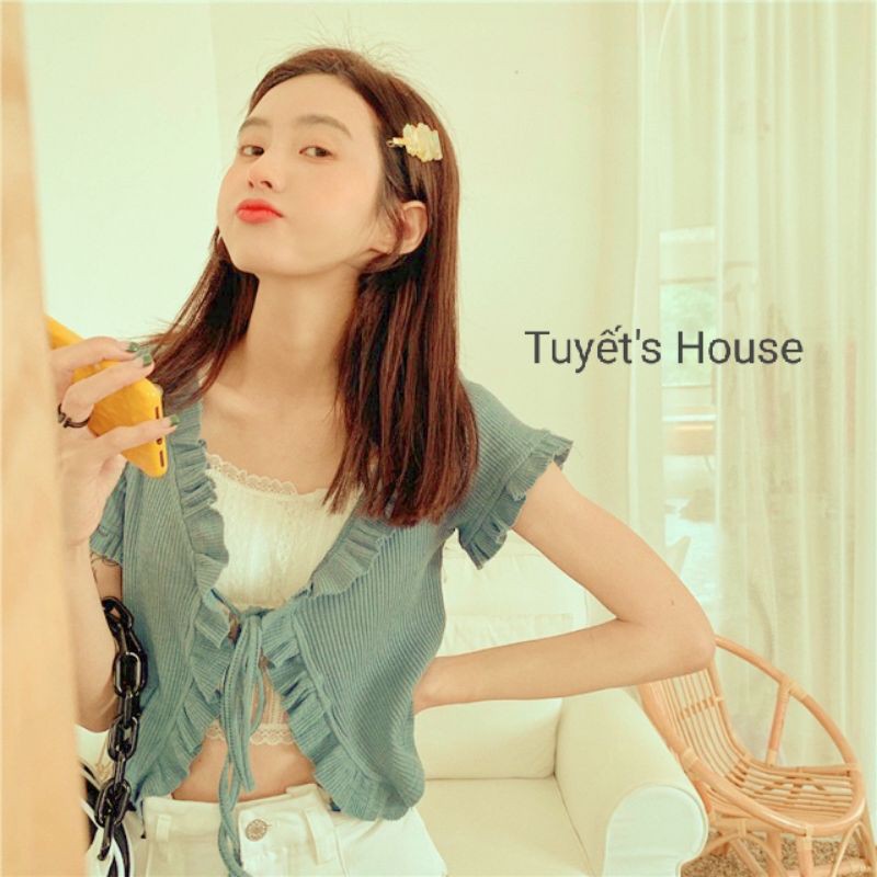 Áo Croptop Ngắn Tay Kiểu Gân Bèo Cột Nơ Trước UlzzangTuyết's House (Áo Khoác Croptop Ngắn Tay Ulzzang) | WebRaoVat - webraovat.net.vn