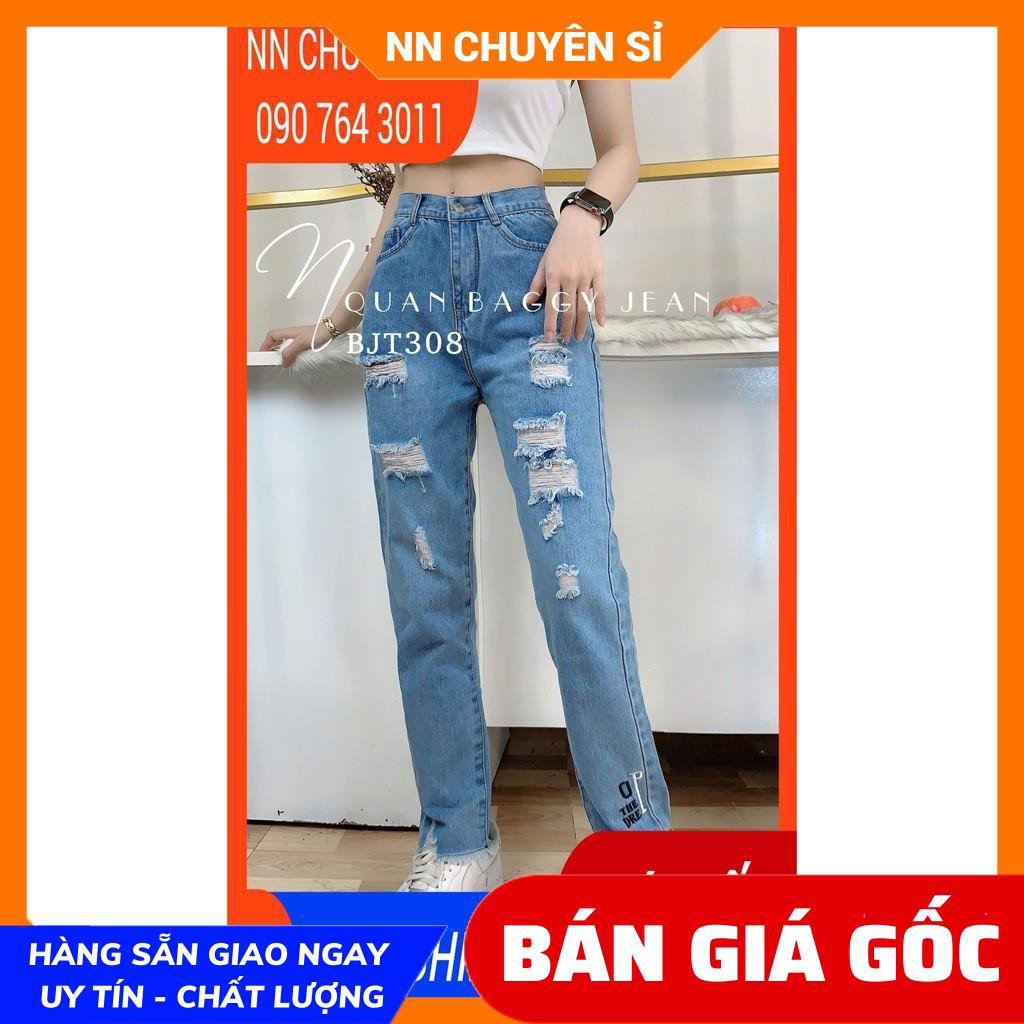 ẢNH THẬT ⚡ QUẦN BAGGY JEANS RÁCH - BJT308 - BAGGY JEANS THÊU - BAGGY JEANS NỮ