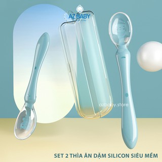 Set 2 Thìa Ăn Dặm Cho Bé Bọc Silicon Bảo Vệ Nướu kèm hộp đựng AZ Baby - AD006