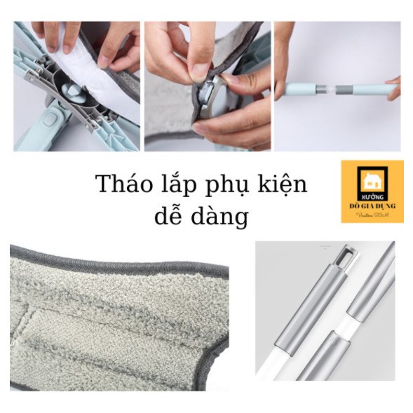 Cây lau sàn nhà thông minh [LOẠI 1] đầu xoay 360* tiện ích có bông lau sợi microfiber mềm mịn thấm hút, vắt khô dễ dàng