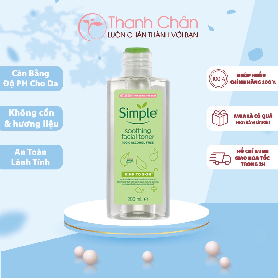 Nước Hoa Hồng Cân Bằng Da Dịu Nhẹ Simple Kind To Skin Soothing Facial Toner 200ml