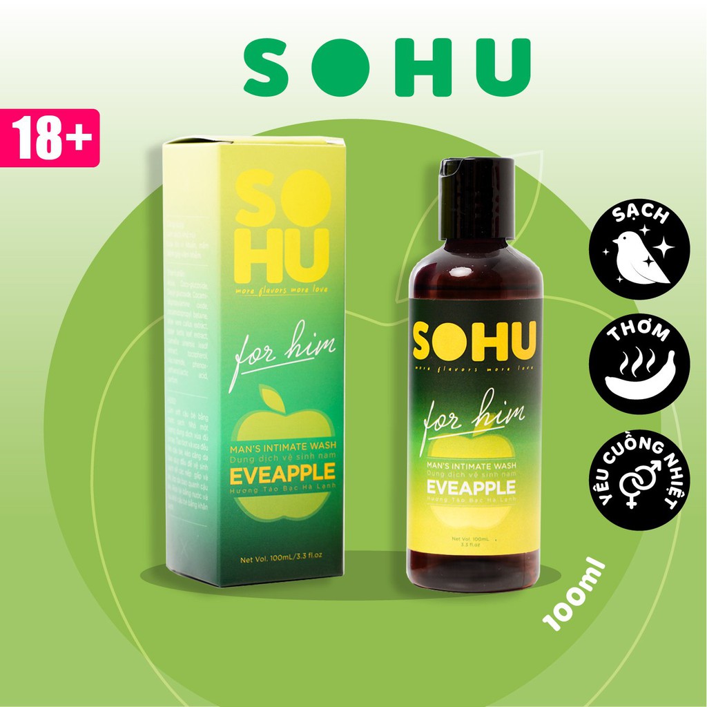 Dung dịch vệ sinh nam SOHU hương táo bạc hà the mát khử mùi tự nhiên lành tính chai 100ml