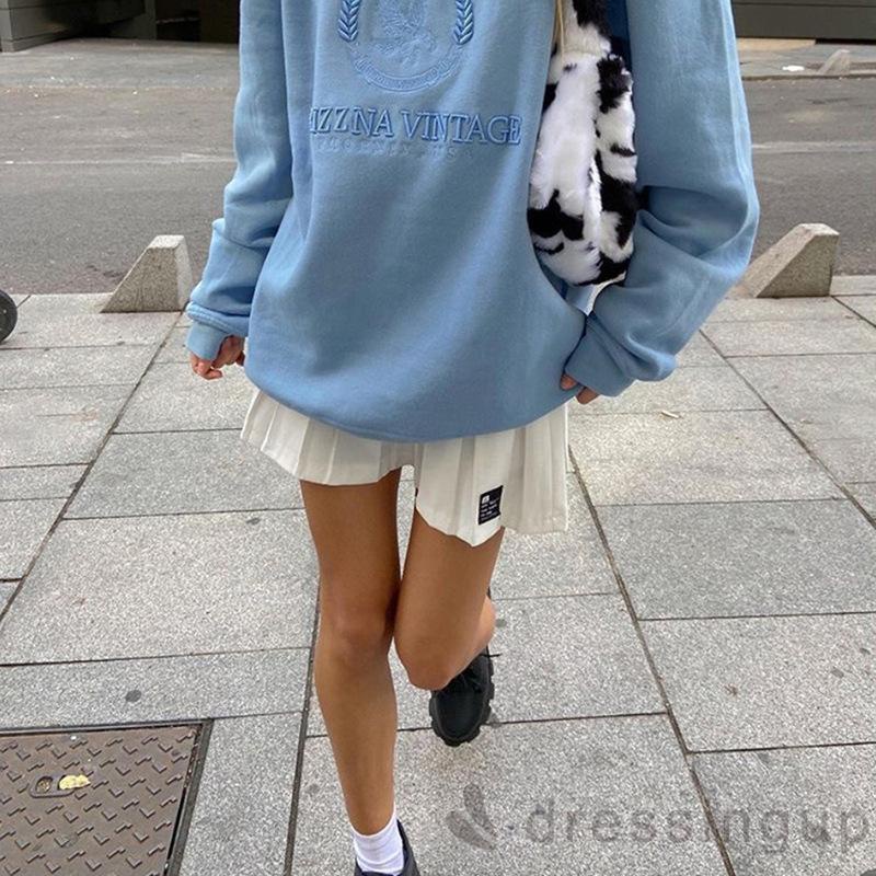 Áo Sweater Tay Dài Dáng Rộng Thêu Chữ Thời Trang Cho Nữ