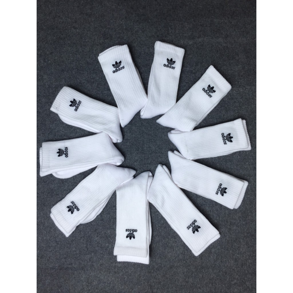 3 Đôi vớ Adidas cao cổ màu trắng logo 3 lá đen