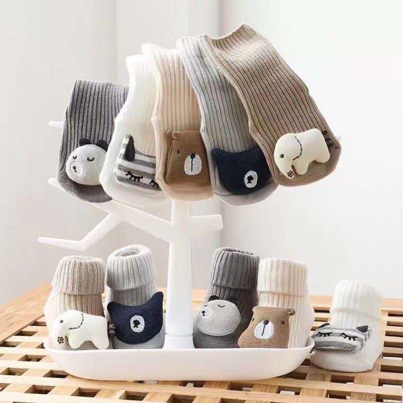 Tất Trẻ Em len tăm Hình Thú 3D Cao Cổ 100% Cotton Chống Trơn Trượt Hàng Xuất Nhật Tất Cho Bé Trai Bé Gái Từ 0-3 tuổi