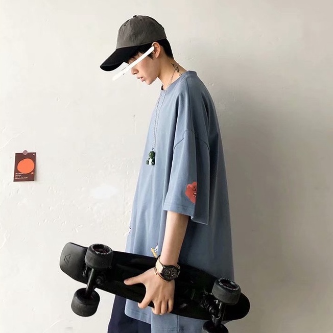 áo thun nam phong cách Hàn Quốc áo thun tay lỡ tiếng Nhật unisex áo phông form rộng đen áo phông áo thun kiểu nữ áo thun thể thao nam