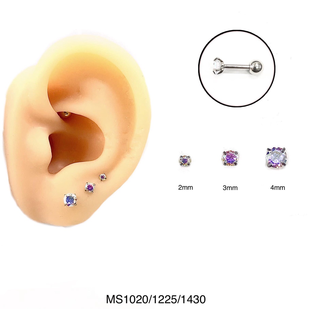 khuyên nụ đá chân vặn màu AB Trắng cá tính - klhuyên thép ko gỉ