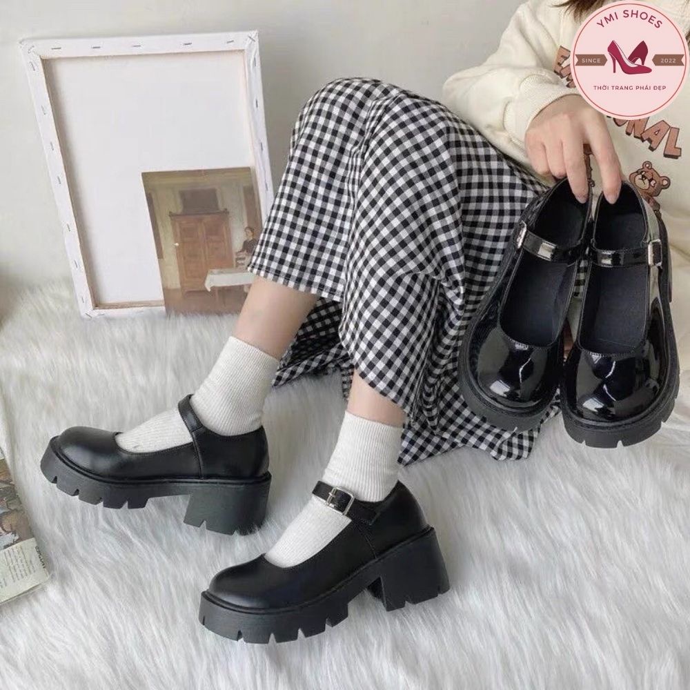 Giày búp bê nữ Lolita - dây cài - đế 5 phân, 3 phân ôm chân cao cấp - giày nữ đế độn da mềm thời trang