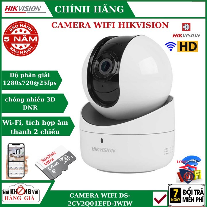 Camera hikivision DS-2CV2Q01EFD-IW , xoay 360 , đàm thoại 2 chiều , cảm báo chuyển động
