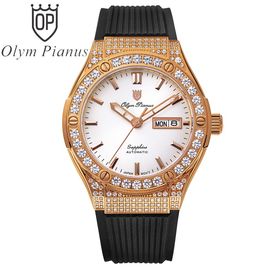 Đồng hồ nam dây cao su chính hãng Olym Pianus OP990-45 OP990-45ADDGR-GL trắng