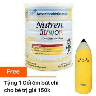 (Tặng kèm thú bông bút chì hoặc bộ gối mền Hà mã) 1 hộp sữa Nutren Junior 800g