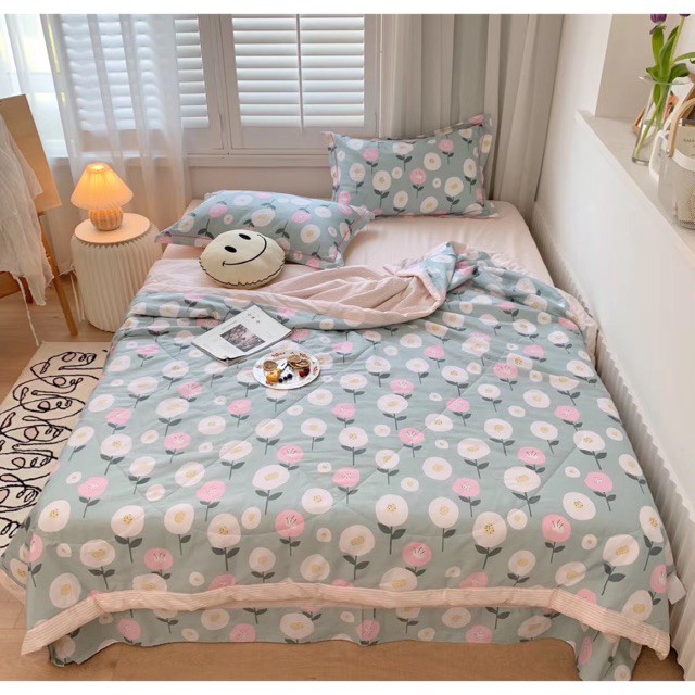 Bộ Chăn Ga Gối Hè Thu 5 Món Cotton 100% - Hoa Bồ Công Anh ( Ưu Đãi Quà Tặng )