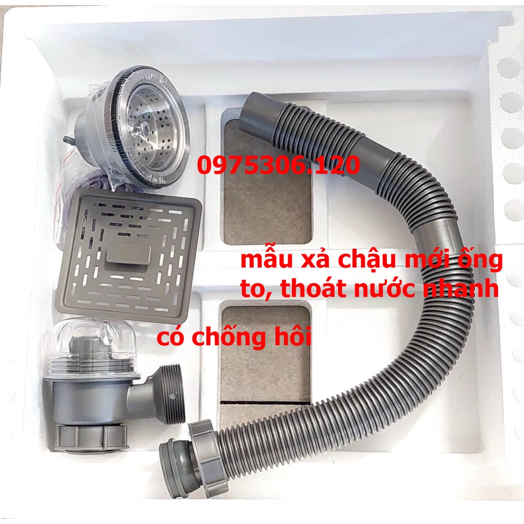 Chậu Rửa Chén Bát 1 hộc CAO CẤP N18 7546 100% INOX SUS 304 và KHAY và xả