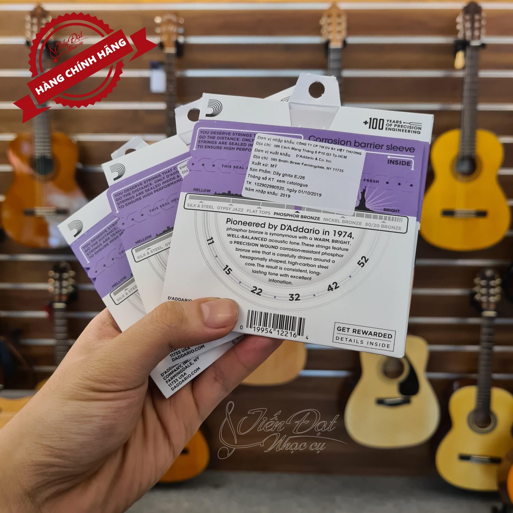 Bộ Dây Đàn Guitar Chính Hãng Acoustic D'Addario EJ13, EJ26, ULTRAPACK EJ910- EJ26 - Tặng Kèm 2 Pick Gảy