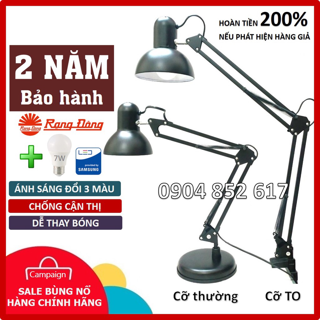 Đèn học kẹp bàn Pixar, bóng LED đổi 3 màu 7W Rạng Đông, SAMSUNG chipLED, 2 cỡ kích thước