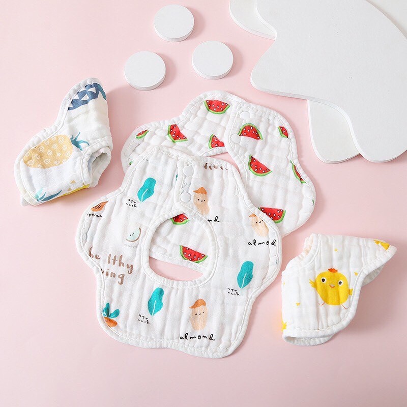 Sét 2 Yếm Xô Tròn Organic 4 Lớp Xoay 360 Độ Mẫu Mới Cho Bé | Minizon Kids