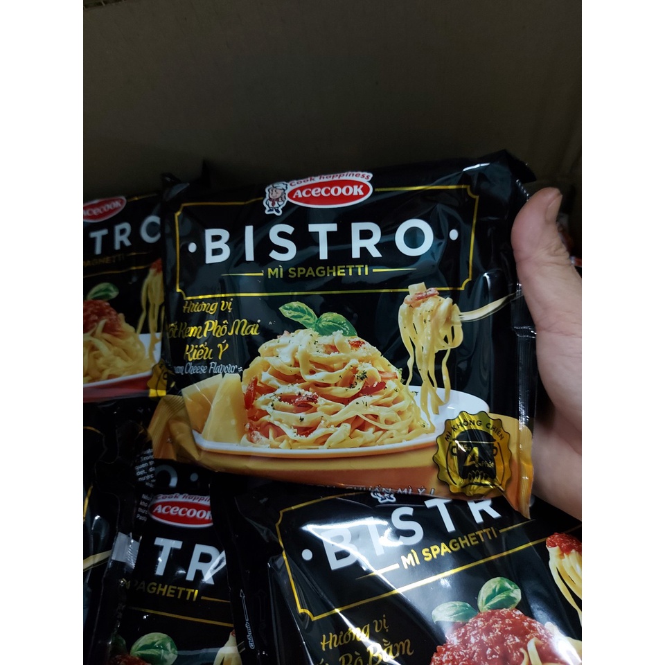 1 lốc 4 gói mì Bistro  Spaghetti Xốt Bò Bầm - Xốt phô mai Kiểu Ý Acecook