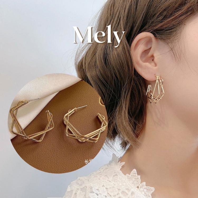 Bông tai màu bạc vàng hình tứ giác phong cách hiện đại cá tính - MELY 1293