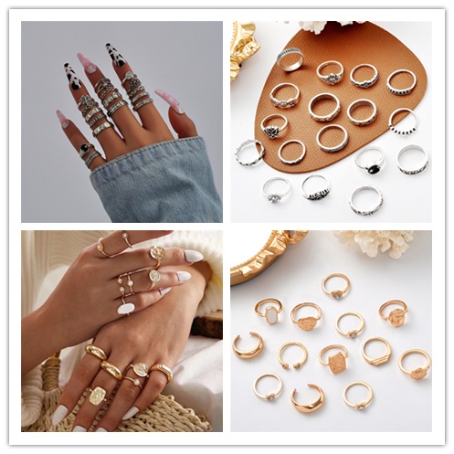 Bộ 9 Nhẫn Đeo Đốt Ngón Tay Đính Ngọc Trai Phong Cách Bohemia Cổ Điển Dành Cho Nữ