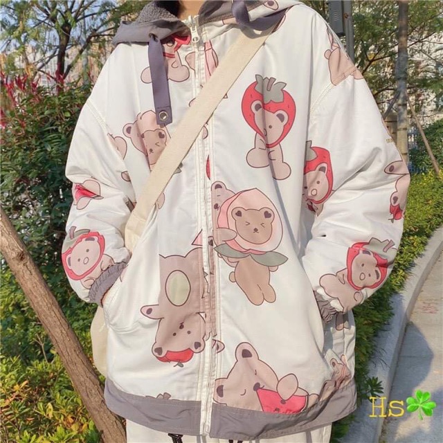 Khoác gió gấu 2 lớp phối mũ HSN877