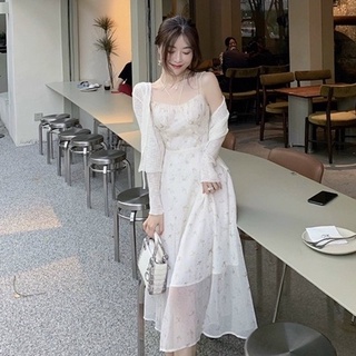 Đầm midi nữ suông dài kèm áo khoác du lịch đi biển HATI