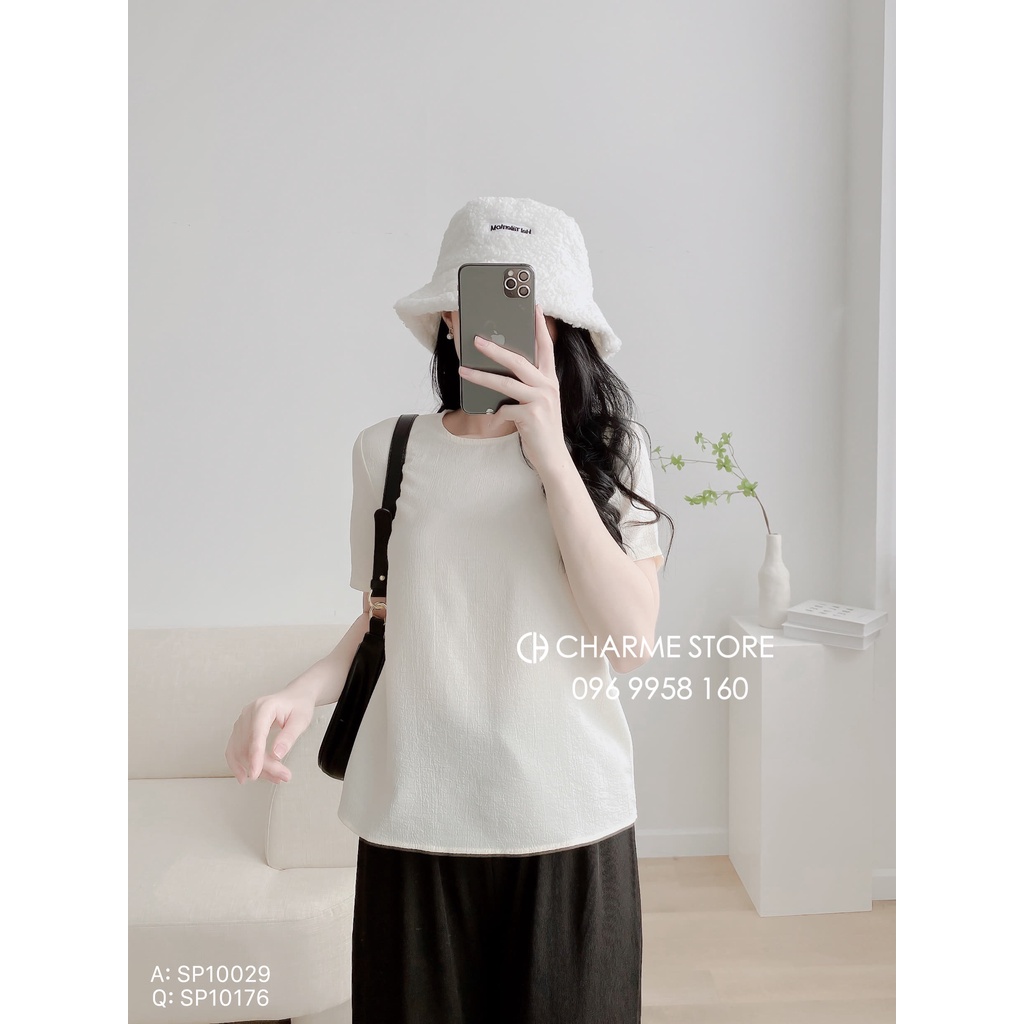 Áo thun xốp nữ cộc tay cổ tròn thiết kế Charme 10029