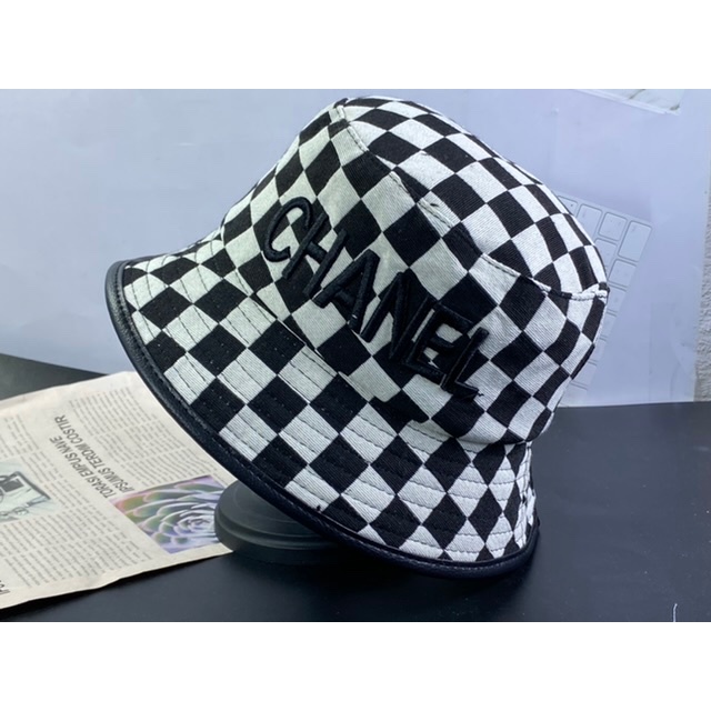 nón vành bucket ca rô - mũ hàn quốc thêu chữ viền da cá tính thời trang nữ