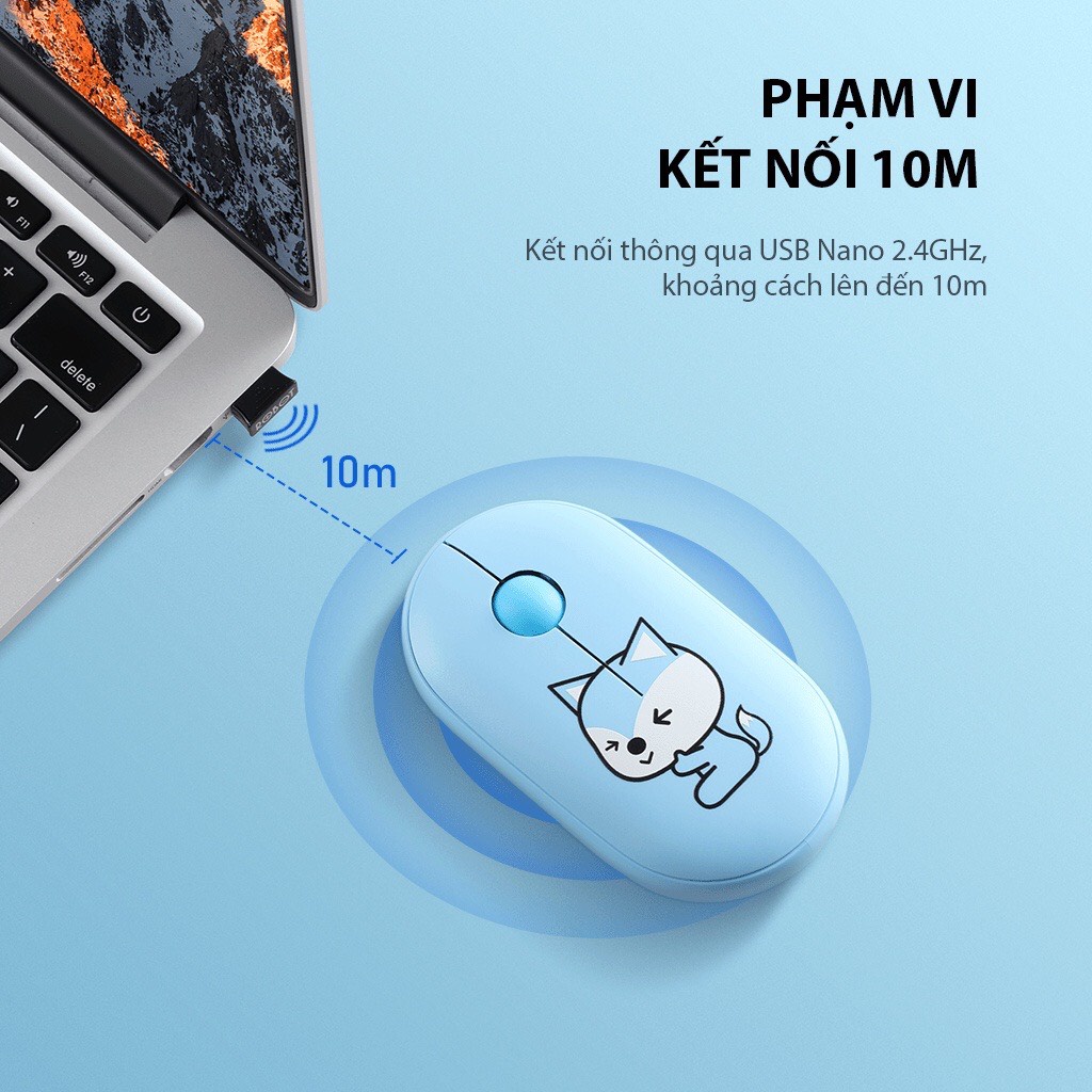 Chuột Tĩnh Âm Không Dây ACOME M230 Họa Tiết Hoạt Hình Trẻ Trung Độ Phân Giải 1600 DPi Tặng Kèm Pin