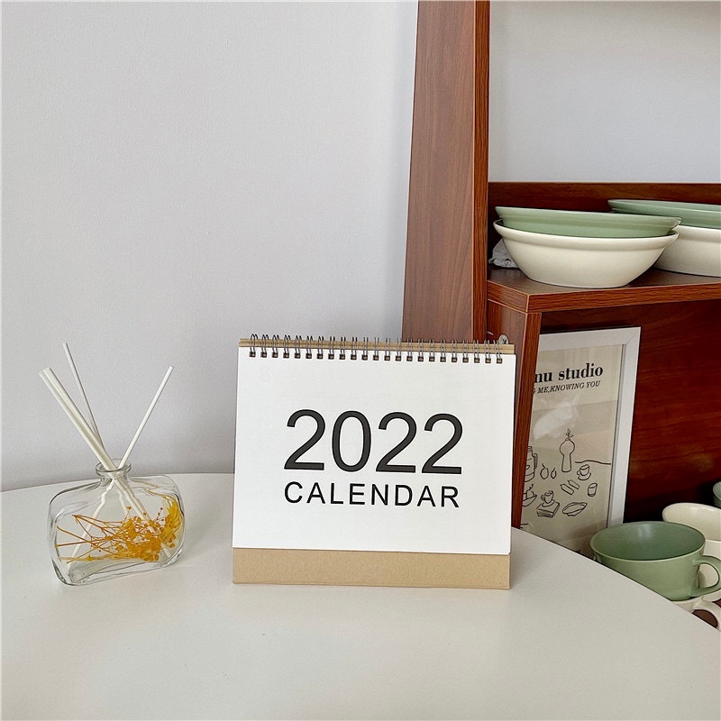 Lịch để bàn 2022 đơn giản, lịch để bàn văn phòng chữ a kèm ghi chú, decor phong cách vintage full tiếng anh