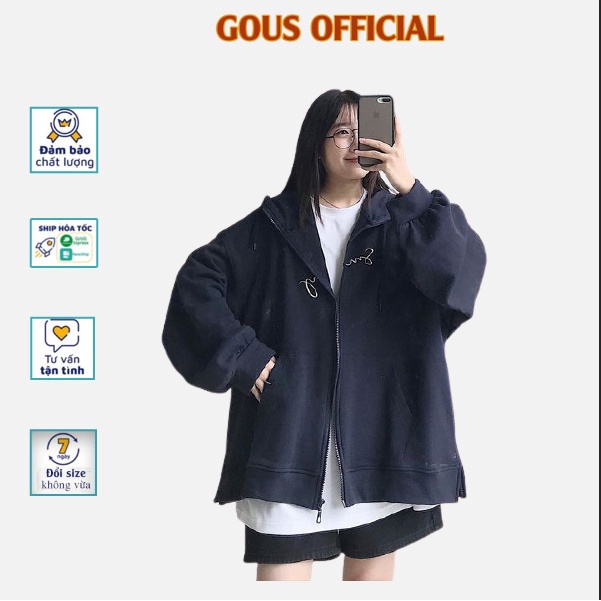 Áo Khoác Nỉ Khóa Zip SOMEDAY Oversize Hoodie Thêu Chữ Form Dáng Basic Dáng Rộng Dài Tay -10114  GOUS OFFICIAL