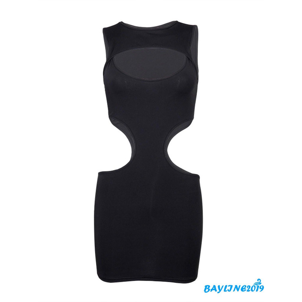 Đầm Ôm Sát Nách Cổ Tròn Màu Đen Trơn Gợi Cảm Cho Nữ