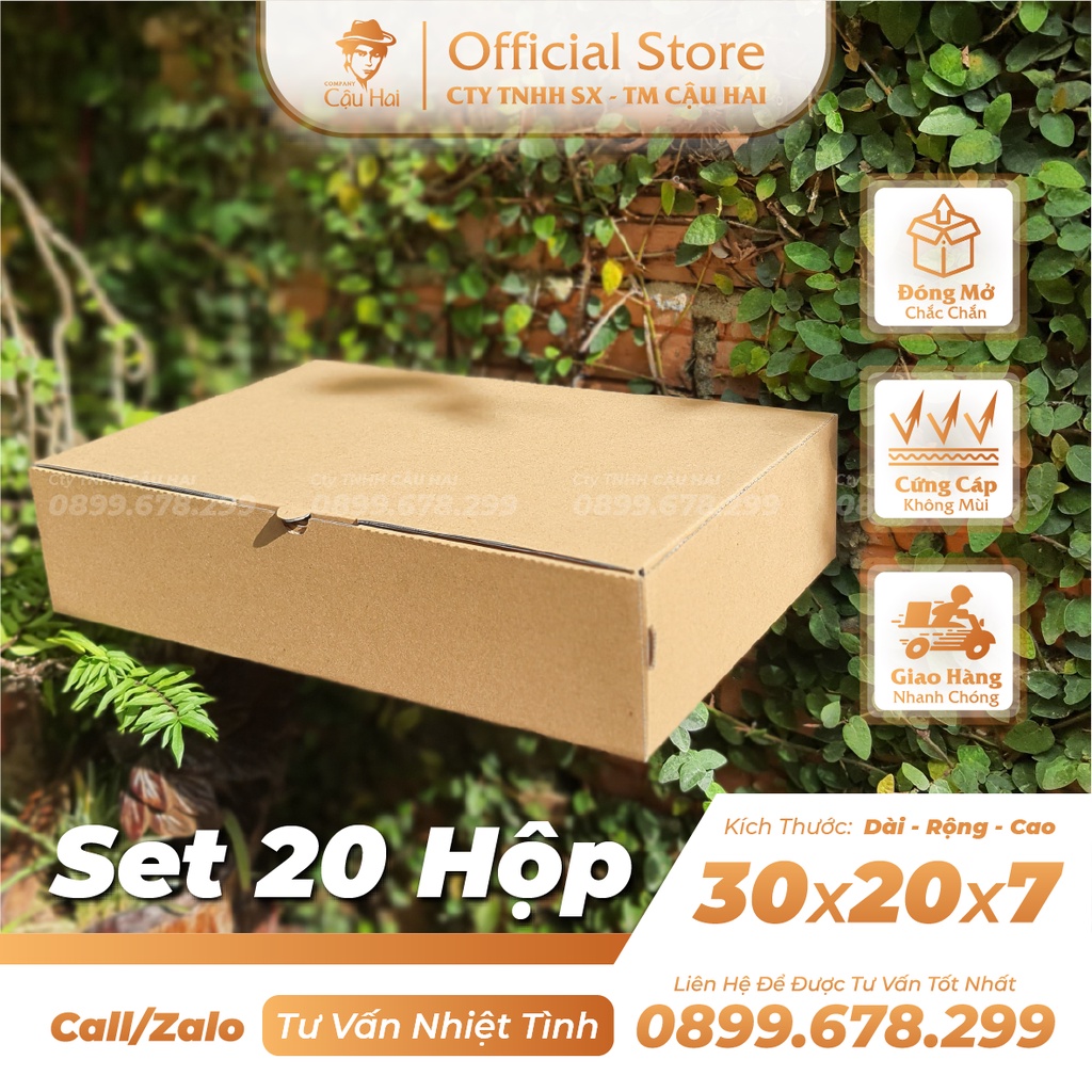 Set 20 hộp carton nắp GẬP 30x20x7