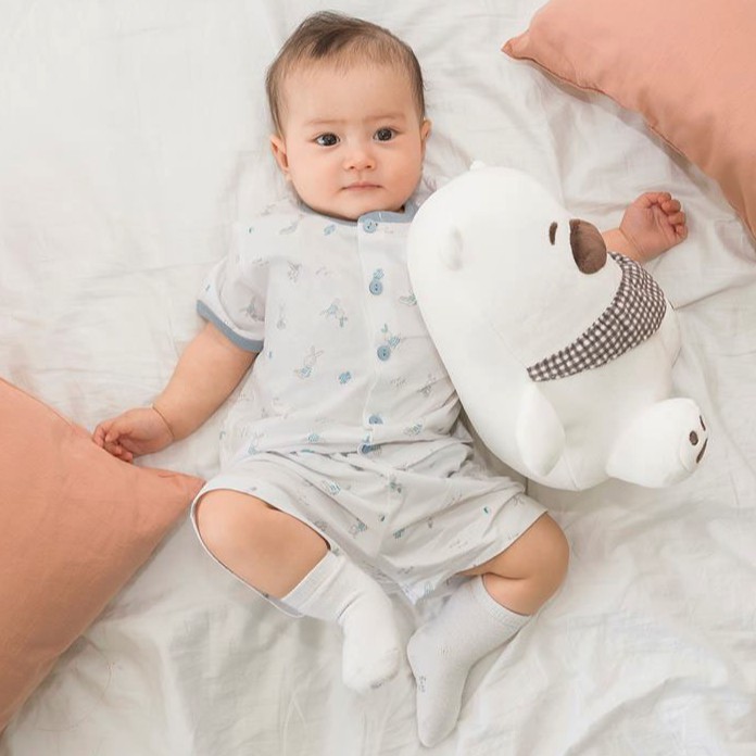 Bộ quần áo Miomio ngắn tay cài giữa họa tiết Thỏ 100% cotton mỏng mát