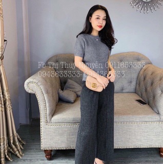 Quần ống rộng len tăm