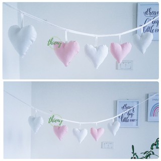 Dây trái tim vải cotton kaki xịn may đẹp - Dây trang trí Decor Sinh nhật Lều vải Thiên Ý màu trắng hồng