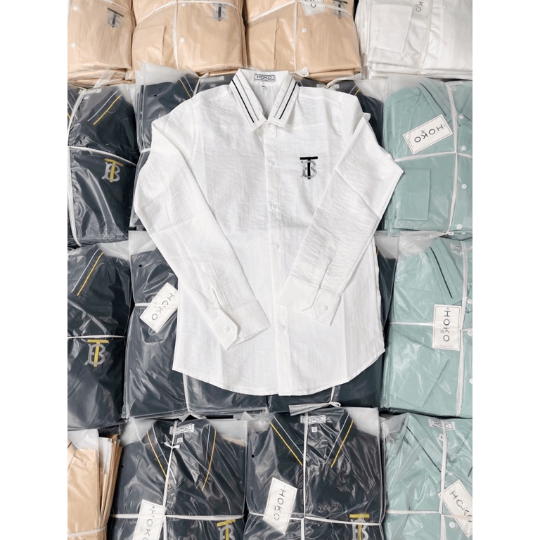 Áo Sơ Mi Nam Tay Dài Vải Đũi Logo Thêu TB Chất Liệu Mềm Mịn Thoải Mái Thiết Kế Tôn Dáng Sang Trọng Siêu Hot [NEW UNISEX]