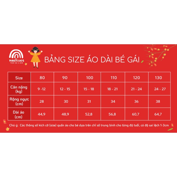 Áo dài Tết dáng cách tân phối ren kèm chân váy cho bé gái 1 2 3 4 5 6 7 tuổi có size lớn Magickids mẫu mới 2022 AO21020