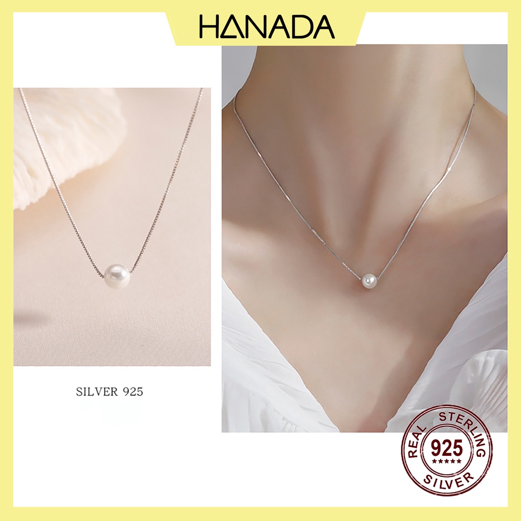 Dây Chuyền Bạc 925 Ngọc Tròn Trơn Đơn Giản Vòng Cổ Sang Trọng Kích Thước Đẹp Hanada