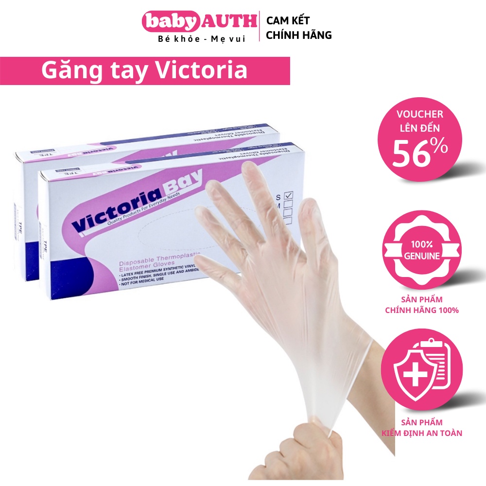 Hộp 100 găng tay Victoria Bay chất liệu TPE chính hãng/Găng tay/ Bao tay siêu dai an toàn tiện lợi
