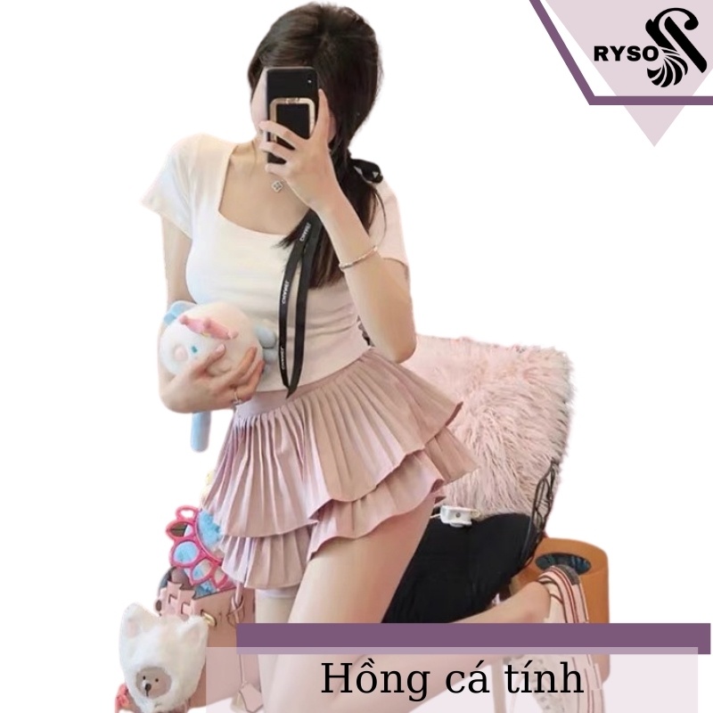 Chân Váy Xếp Li 2 Tầng RYSO Dáng Ngắn Xòe Phồng Cao Cấp