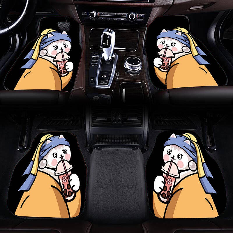 Thảm để chân da lộn chống trơn trượt trên ô tô hình hoạt hình dễ thương đa năng dễ vệ sinh