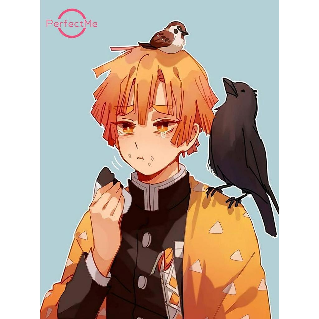 Tranh Đính Đá 5D Tự Làm Hình Demon Slayer Kích Thước 30x40CM Trang Trí Nhà Cửa