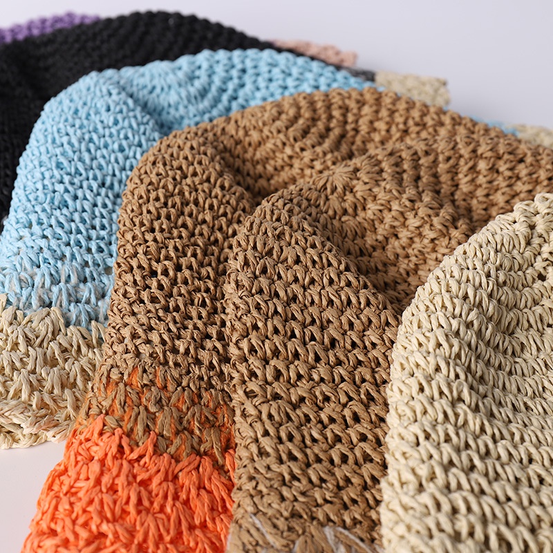 Nón tai bèo đan cói bằng tay màu sắc gradient thời trang mùa hè có thể gấp được dành cho nữ khi đi du lịch