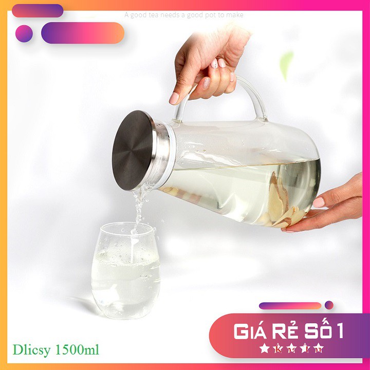 Bình Đựng Nước Đẹp Thủy Tinh Chịu Nhiệt Cao Cấp Chính Hãng Dlicsy JYW94 Dung Tích 1500ml