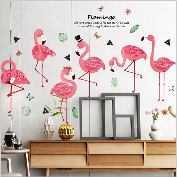 Decal dán tường trang trí - CHIM HỒNG HẠC FLAMINGO