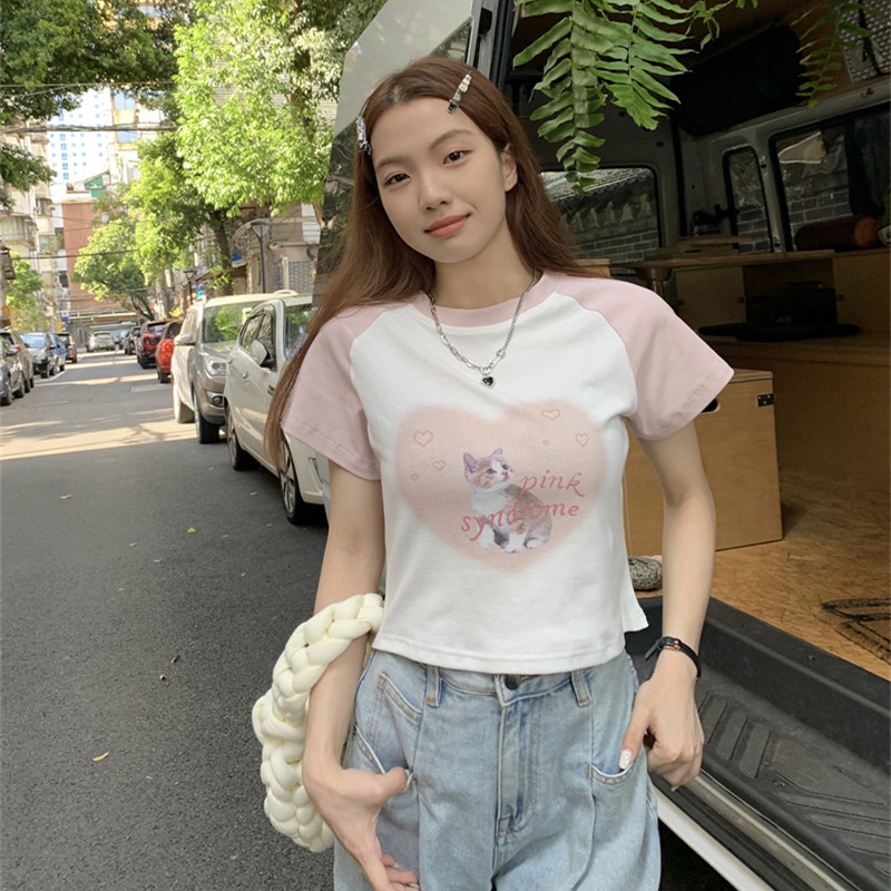 Áo Thun Ngắn Tay Dáng Ôm In Hình Hoạt Hình Giản Dị